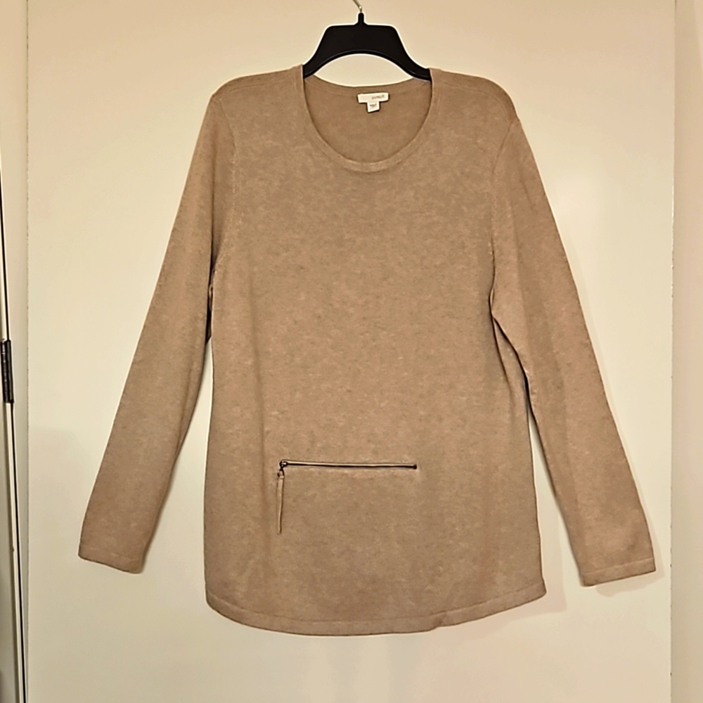 purejill crewneck cashmere blend long sleeve sweater zipper front pocket Large - Picture 3 of 8